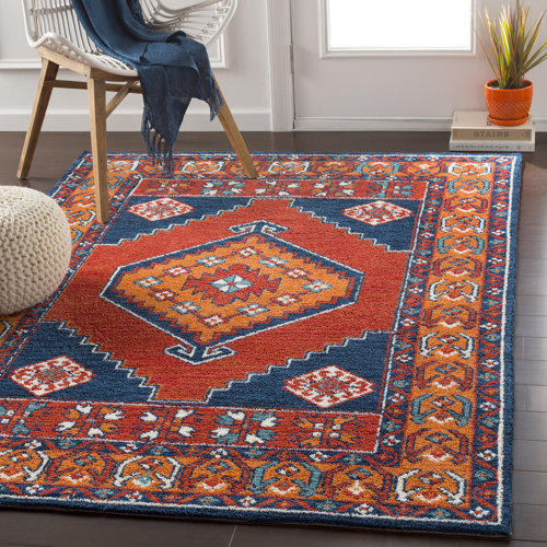 Bloomsbury Market Robbins Dark Blue/Burnt Orange Area Rug & Reviews